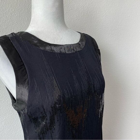 Vertigo Black Sleeveless Dress Embellished Mesh Feathers SZ 10 - Picture 3 of 13